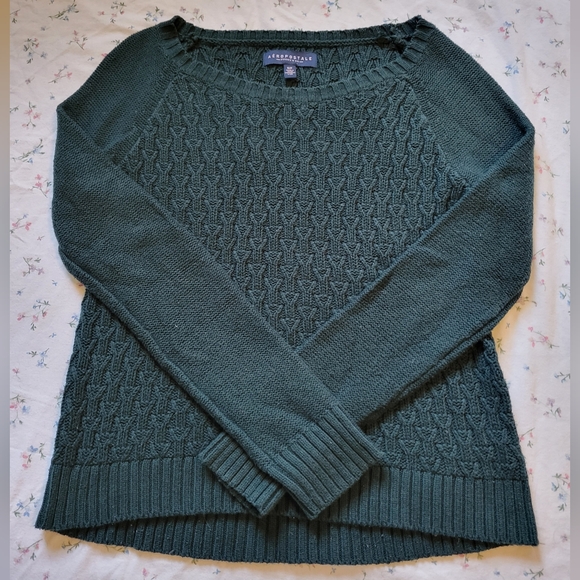 Aeropostale Sweaters - Aeropostale Women's Dark Green Cable Crewneck Sweater